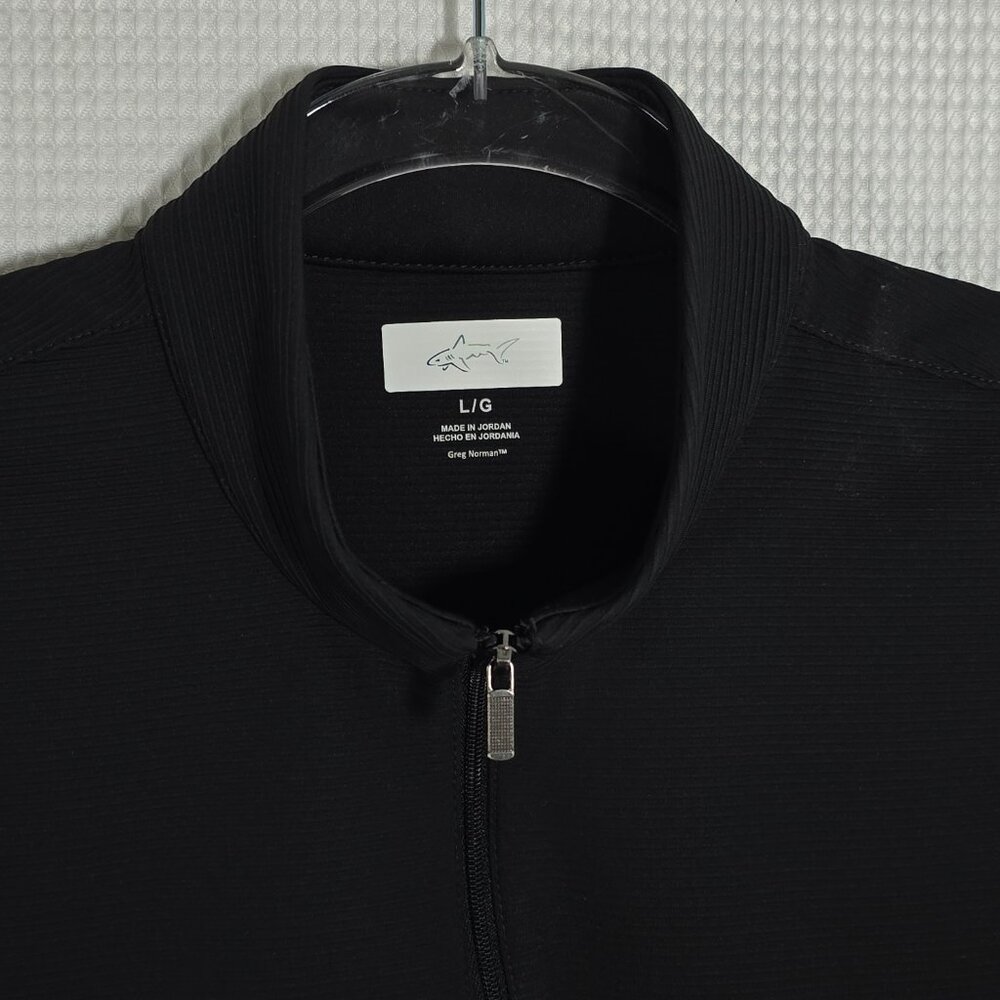 Greg Norman Shark Logo Golf Vest Mens Large Black Full Zip Performance Stretch